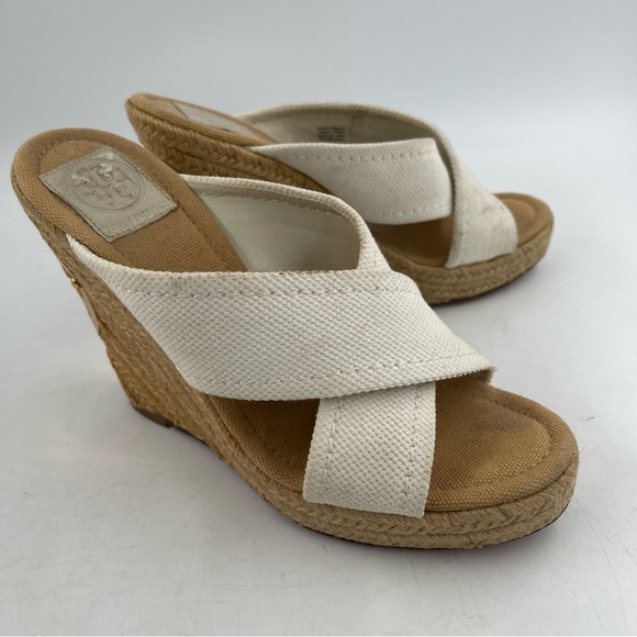 Tory Burch Cream Beige Kristen Espadrille Canvas Wedge Sandals Shoe - Size 8.5 M - Picture 3 of 11